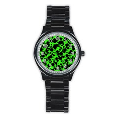 Black And Green Leopard Style Paint Splash Funny Pattern Stainless Steel Round Watch