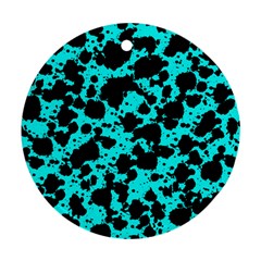 Bright Turquoise And Black Leopard Style Paint Splash Funny Pattern Ornament (round) by yoursparklingshop