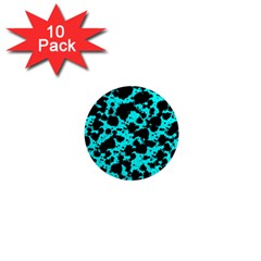 Bright Turquoise And Black Leopard Style Paint Splash Funny Pattern 1  Mini Magnet (10 Pack)  by yoursparklingshop