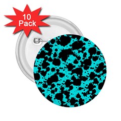 Bright Turquoise And Black Leopard Style Paint Splash Funny Pattern 2 25  Buttons (10 Pack)  by yoursparklingshop