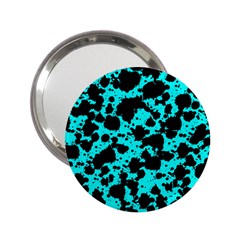 Bright Turquoise And Black Leopard Style Paint Splash Funny Pattern 2 25  Handbag Mirrors by yoursparklingshop