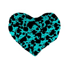 Bright Turquoise And Black Leopard Style Paint Splash Funny Pattern Standard 16  Premium Heart Shape Cushions by yoursparklingshop