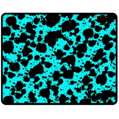 Bright Turquoise And Black Leopard Style Paint Splash Funny Pattern Double Sided Fleece Blanket (medium)  by yoursparklingshop