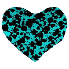 Bright Turquoise And Black Leopard Style Paint Splash Funny Pattern Large 19  Premium Flano Heart Shape Cushions by yoursparklingshop