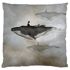 Awesome Fantasy Whale With Women In The Sky Large Cushion Case (two Sides) by FantasyWorld7