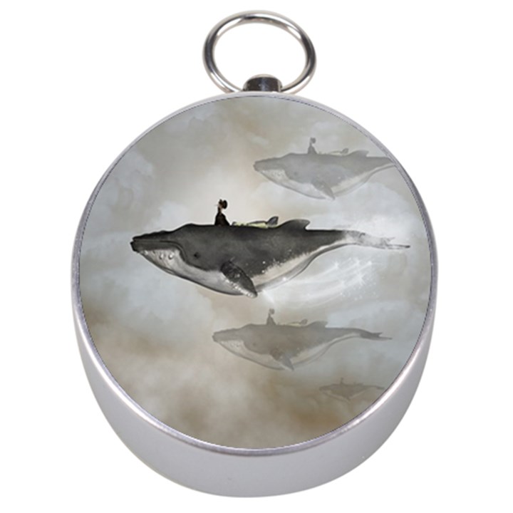 Awesome Fantasy Whale With Women In The Sky Silver Compasses