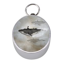 Awesome Fantasy Whale With Women In The Sky Mini Silver Compasses by FantasyWorld7