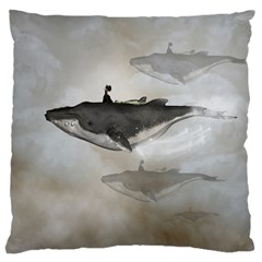 Awesome Fantasy Whale With Women In The Sky Standard Flano Cushion Case (one Side) by FantasyWorld7