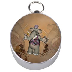 Funny Cartoon Elephant Silver Compasses by FantasyWorld7