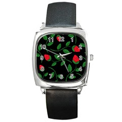 Roses Flowers Spring Flower Nature Square Metal Watch