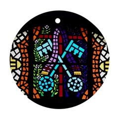 Mosaic Window Rosette Church Glass Ornament (round)