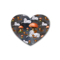 Cute Little Fairy With Unicorn, Pattern Design Heart Coaster (4 Pack)  by FantasyWorld7