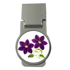 Purple Star Clematis - Vintage Design Money Clips (round)  by WensdaiAmbrose