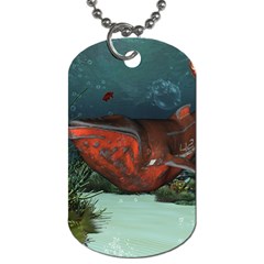Awesome Mechanical Whale In The Deep Ocean Dog Tag (two Sides) by FantasyWorld7