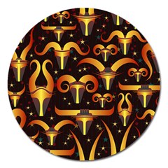 Stylised Horns Black Pattern Magnet 5  (round) by HermanTelo