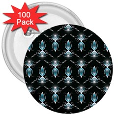 Seamless Pattern Background Black 3  Buttons (100 Pack)  by HermanTelo