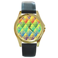 Background Colorful Geometric Triangle Round Gold Metal Watch by HermanTelo