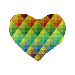 Background Colorful Geometric Triangle Standard 16  Premium Flano Heart Shape Cushions by HermanTelo