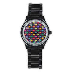 Background Colorful Geometric Stainless Steel Round Watch
