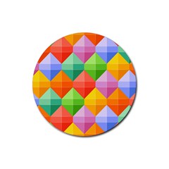 Background Colorful Geometric Triangle Rainbow Rubber Round Coaster (4 Pack) 