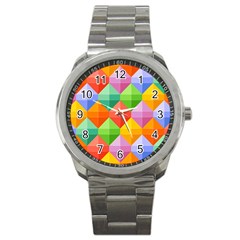 Background Colorful Geometric Triangle Rainbow Sport Metal Watch