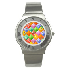 Background Colorful Geometric Triangle Rainbow Stainless Steel Watch