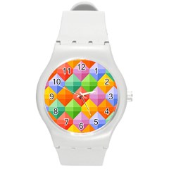 Background Colorful Geometric Triangle Rainbow Round Plastic Sport Watch (m) by HermanTelo