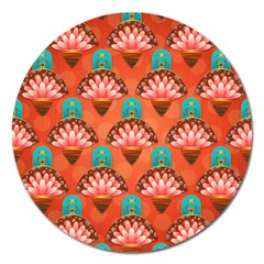 Background Floral Pattern Red Magnet 5  (round) by HermanTelo