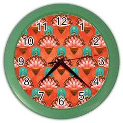 Background Floral Pattern Red Color Wall Clock by HermanTelo