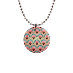 Background Floral Pattern Pink 1  Button Necklace