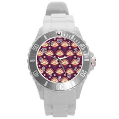 Background Floral Pattern Purple Round Plastic Sport Watch (l) by HermanTelo