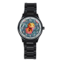 Stained Glass Roses Stainless Steel Round Watch by WensdaiAmbrose