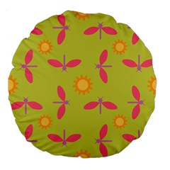 Dragonfly Sun Flower Seamlessly Large 18  Premium Flano Round Cushions