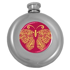 Butterfly Insect Bug Decoration Round Hip Flask (5 Oz) by HermanTelo