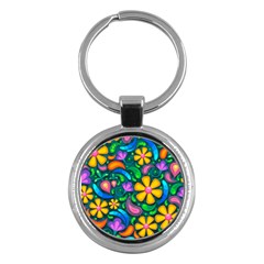 Floral Paisley Background Flower Green Key Chains (round)  by HermanTelo