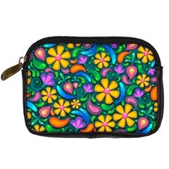 Floral Paisley Background Flower Green Digital Camera Leather Case
