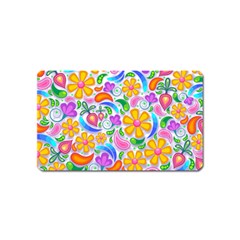 Floral Paisley Background Flower Yellow Magnet (name Card) by HermanTelo