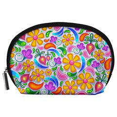 Floral Paisley Background Flower Yellow Accessory Pouch (large)