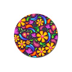 Floral Paisley Background Flower Purple Magnet 3  (round) by HermanTelo