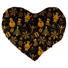 Christmas Background Gold Large 19  Premium Heart Shape Cushions