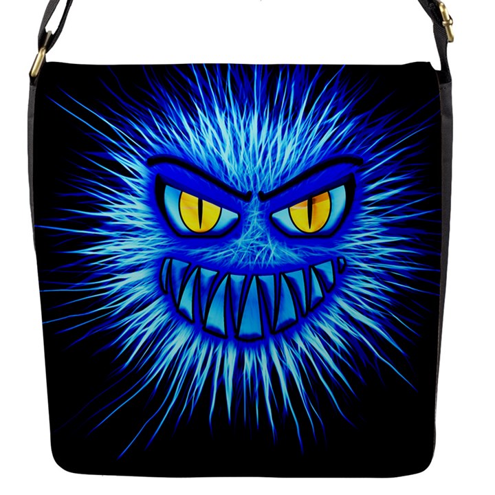 Monster Blue Attack Flap Closure Messenger Bag (S)