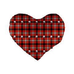 Plaid Pattern Red Squares Skull Standard 16  Premium Heart Shape Cushions