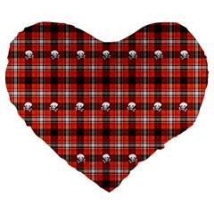 Plaid Pattern Red Squares Skull Large 19  Premium Heart Shape Cushions by HermanTelo