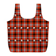 Plaid Pattern Red Squares Skull Full Print Recycle Bag (l)