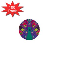 Peacock Bird Animal Feathers 1  Mini Buttons (100 Pack) 