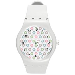 Seamless Pattern Pastels Background Pink Round Plastic Sport Watch (m) by HermanTelo