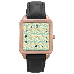 Seamless Pattern Floral Pastels Rose Gold Leather Watch 