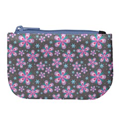 Seamless Pattern Flowers Pink Large Coin Purse