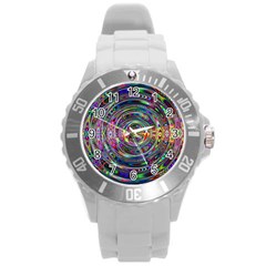 Wave Line Colorful Brush Particles Round Plastic Sport Watch (l) by HermanTelo