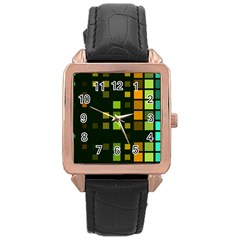 Abstract Plaid Rose Gold Leather Watch 